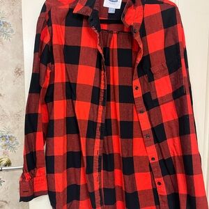 Red and Black Plaid Button-Up Shirt